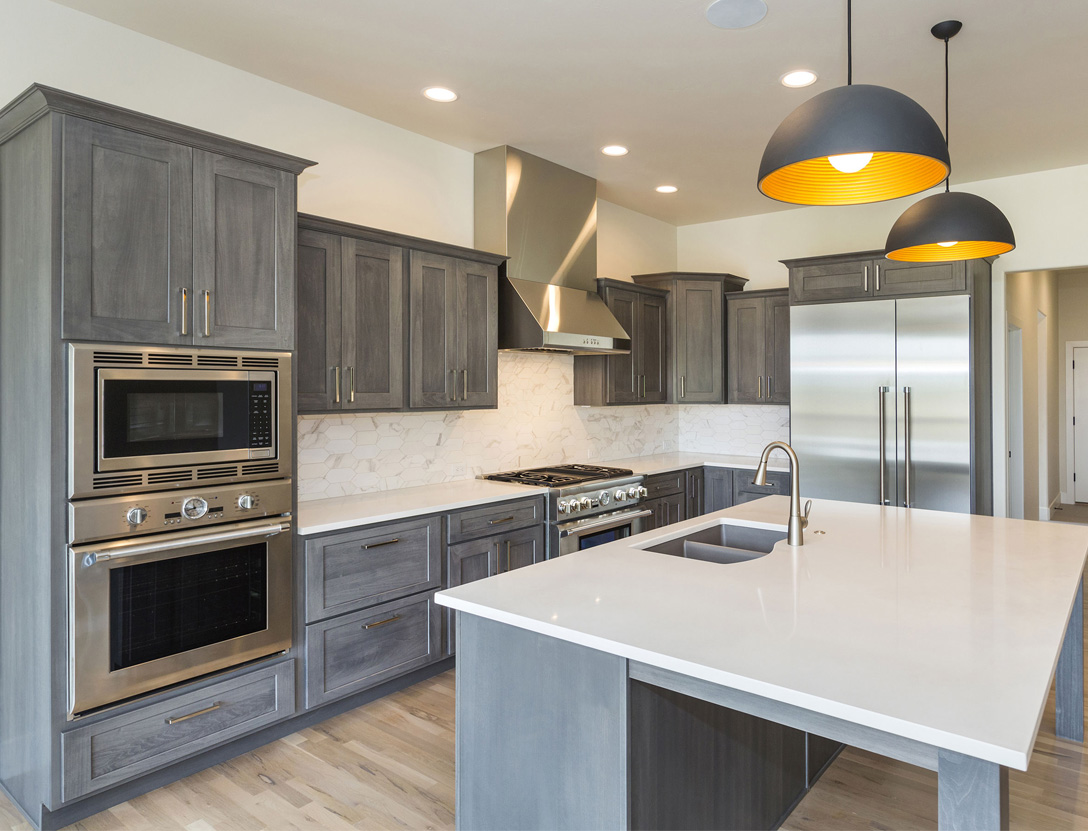 kitchen design with stained cabinet